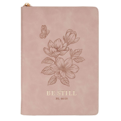 Be Still and Know Pink Faux Leather Journal with Zipped Closure