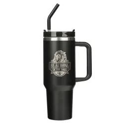 Be Strong in the Lord - Large Stainless Steel Travel Mug with Handle and Straw
