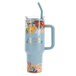 Joy Comes in the Morning - Large Stainless Steel Mug with Handle and Straw